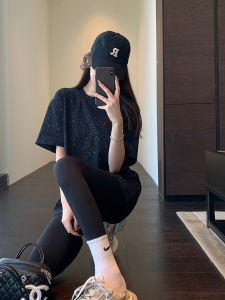 Heavy Industry Starry Rhinestone T-shirt Womens Summer Couples Short Sleeve Trendy Stylish Plus Size Loose Half-Sleeve Top