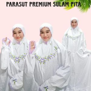 Mukena Terusan Dewasa Traveling Parasut Premium Sulam Pita