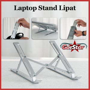 MC Laptop Stand Lipat Riser Foldable Adjustable Aluminium - N3 - Silver