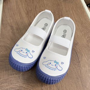 Soft Bottom Childrens Indoor Sports Shoes Breathable Canvas Slip-On Princess Style School Shoes Blue Butterfly Knot Design