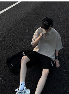 Pure White Short Sleeve Mens Polo Shirt Summer Trendy American Retro Cleanfit Teenage Heavyweight T-Shirt Large Size Casual Wear