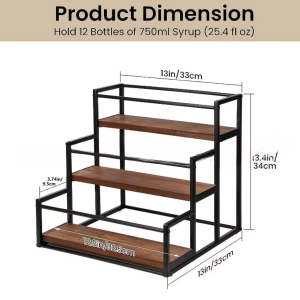 Coffee Syrup Rack Organizer Wine Racks Holder Stand Kitchen Spice Rack Organizer 3-Tier Pump Bottle Rack 12 Bottles Storage Shelves For Office Station Kitchen Bar Space Saver Countertop Storage Shelfs
