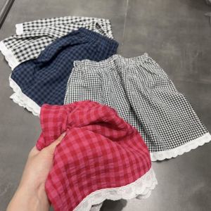 Quần Short Ống Rộng Họa Tiết Kẻ Caro Ren Mỏng Mùa Hè Cho Nữ Cỡ Lớn 300 Pound Quần Áo Mặc Nhà