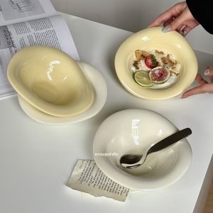 ชามข้าวโอ๊ตเช้ามื้อเช้าแบบทรงเรขาคณิตสุดเก๋ไก๋สำหรับใส่โยเกิร์ตและของหวาน เครื่องครัวที่จำเป็นสำหรับทุกวัน