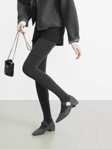 French Pointed Toe Mary Jane Shoes Womens Soft Bottom Velvet Surface Slip-On Fashionable Comfortable Leather Shoes