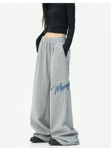 Street Style Womens Hiphop Fleece Lined Loose Straight Leg Casual Wide Leg Sports Pants Autumn Winter Cotton Polyester