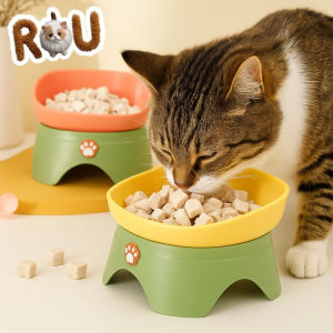 Pet Supplies Raised Design Tilted Cat Bowl Multifunctional Anti Spill Puppy Food Bowl Portable Cats Feeder Daily Feeding