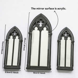 3pcs Gothic Black Arch Mirror Tabletop Decor Vintage Church Window Shaped Decorative Mirrors Desktop & Shelf Ornaments for Home