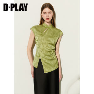 D-PLAY | Summer New Chinese Style White Mandarin Collar Short Sleeve Womens Shirt