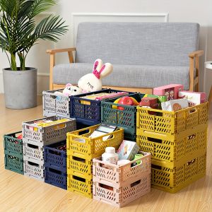 1Pcs Plastic Foldable Storage Crate Folding Basket Portable Stackable Makeup Jewellery Toys Boxes for Storage Box Organizer