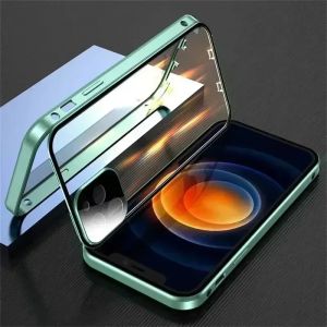 360 ° Ốp Điện Thoại iPhone 17/16/15/14/13/12/11 Pro Max Bảo Vệ Toàn Diện Bằng Kim Loại Kính Cường Lực Hai Mặt Khóa Từ Tính Chống Sốc Viền Trong Suốt