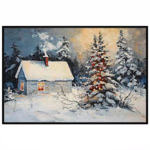 Tranh phong cảnh cây thông noel mùa đông. Tranh treo tường dán tường sơn dầu canvas CGI-1845