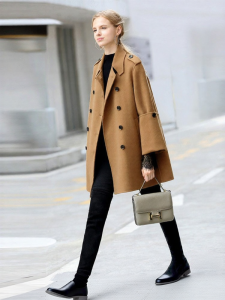 AMII | Double Breasted Mid-Length Wool Double-Faced Coat for Petite Women
