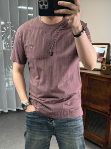 Áo Thun Nam Tay Ngắn Mùa Hè Mỏng Thoáng Khí Cotton Lanh Dáng Ôm Thêu Logo Thời Trang Thường Ngày Chất Liệu Cotton Lanh