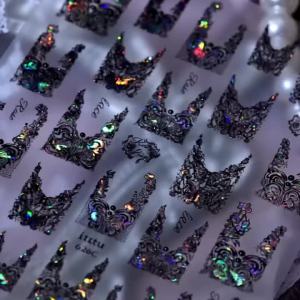 1Pcs Vintage Black White Lace V French Nail Stickers 5D Floral Self Adhesive Nails Decals for Wedding Bridal Daily DIY Manicure