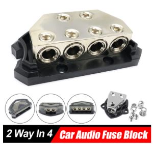 RF Car Power Distribution Block 0/4AWG 2 Way In 4 Way Out Car Audio Stereo Power Fuse Holder for Car Audio Splitter Accessories