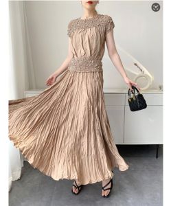 Embroidered Floral Women Top Pleated Casual T-Shirt Short Sleeve or Pleated Skirt #S-1171 #B-566 (T-shirt and skirt are sold separately)