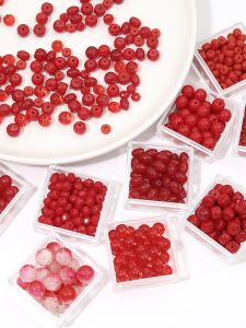 ลูกปัดคริสตัลสีแดงใสกลมแท้ทำด้วยมือ เครื่องประดับสร้อยข้อมือ สร้อยคอ ลูกปัดลูกกลิ้งจากไม้ไผ่ เครื่องประดับแฟชั่น