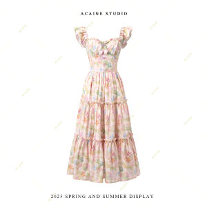Summer Flared Sleeve Waist Cinching A-line Dress