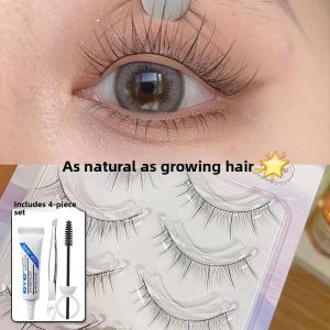 Ultra-Fine Natural Looking Short Fake Eyelashes Womens Easy to Use Dense Plastic Black Stem Artificial Fiber Normal Size