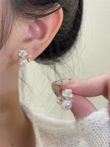 S925 Silver Needle Tea Rose Earrings Versatile Luxury French Style Fashionable New Model Womens Jewelry Ear Accessories