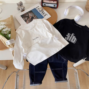 Trendy Long Sleeve Letter Print T-Shirt for Kids Spring Autumn Cotton Loose Fit Base Layer Shirt Boys Girls Fashionable Bottom Wear