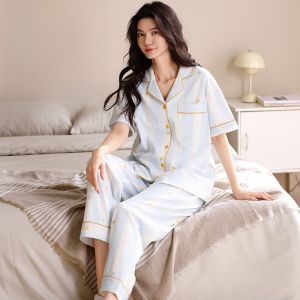miiow | Pure Cotton Womens Sleepwear Set Short Sleeve Shorts Three-piece Home Clothes Set Comfortable Breathable Summer Collection
