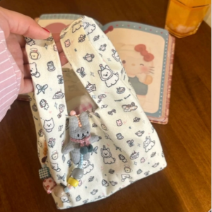 Cute Cartoon Canvas Bag Student Outdoor Handbag Spring Summer Doggie Storage Basket Vegetable Basket Handheld Cotton Bag