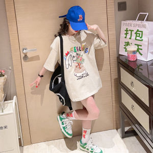 Girls Summer Casual Loose T-Shirt Short Sleeve Cartoon Creative Fashionable Childrens Top Korean Style New 2024 Online Popular