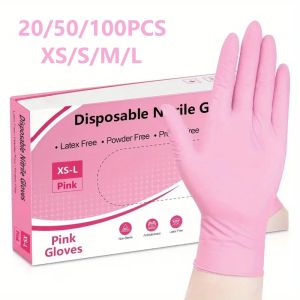 20/50/100PCS Pink Nitrile Disposable Gloves Powder Latex Free Cleaning Gloves for Tattoo Esthetician Nail Tech Hair Dye Beauty