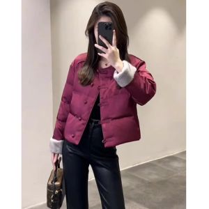 Elegant Purple Short Cotton Jacket Womens Fashion Chinese Style Elegant Outerwear Sleeve Patchwork Long Sleeve Coat