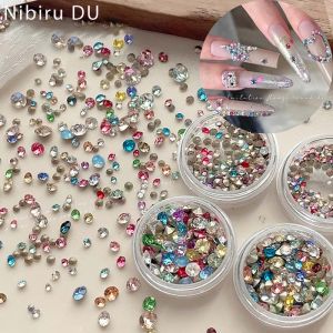 100pcs Pointed Bottom Super Bright White Glass Rhinestones Colorful Crystal Nail Art Charms Glitter Diamond Manicure Accessories
