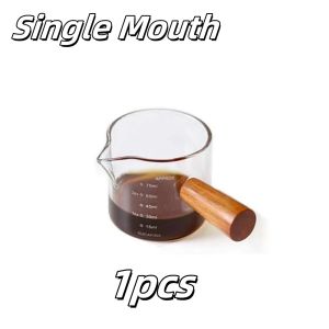 1pcs Glass Measuring Cup With Wood Handle Espresso Double Single Mouth Milk Coffee Clear Mug Coffee Supplies Kitchen Accessories