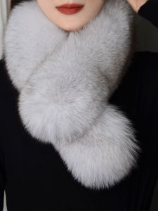 Thickened Double-Sided Fox Fur Scarf Womens Winter Fashionable Versatile Neck Protection Rabbit Fur Collar Scarf/Tie/Shoulder