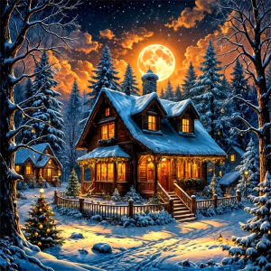 HUACAN Cảnh Quan Thành Phố Cross Stitch Kit 11CT Bộ Thêu Đêm Tuyết Mùa Đông DMC Sợi Chỉ Bao Gồm DIY Thủ Công Trang Trí Nhà
