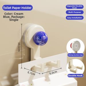 BAOJIAWANG | Suction Cup No-Drill Strong Double Hook Paper Towel Holder
