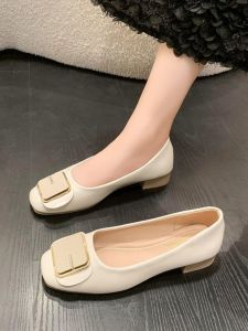Giày Đế Bằng Mũi Vuông Thanh Lịch Cho Nữ Mùa Xuân Thu Phong Cách Mới Giày Đơn Đế Thấp Khóa Kéo Mũi Giày Đơn