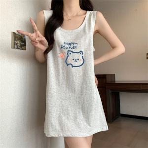 V.C.I | Cotton Spaghetti Strap Nightgown Summer New Adorable Cartoon Large Size Thin Leisure