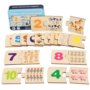 Childrens Iron Box Number Enlightenment Paired Wooden Animal Food Puzzle Board Logical Thinking Training Game Educational Toys