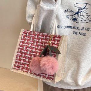 Linen Bento Box Bag Womens Fashionable Handbag Ins Japanese Style Girl Going to Work Small Crossbody Bag Square Shape Pure Color