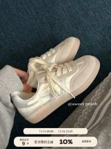 Retro Ballet Style Casual Shoes Womens Spring 2025 Versatile Flat Laced Sneakers Sweet Peach Planet Design Casual Board Shoes