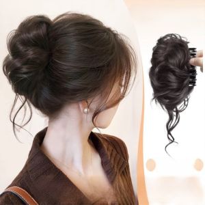 LINSBAYWU ผมหยักศก คลิปกรงเล็บผม ธรรมชาติตามธรรมชาติ สังเคราะห์สังเคราะห์สังเคราะห์ คลิปวิกผม ขนปุยฟู วิกผมมัดผม สำหรับผู้หญิง