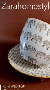 [Hàng Hiệu Hiếm] 01 Set Trà Size Đại Phong Cách ZaraHomeStyle Safari Hoạ Tiết Voi