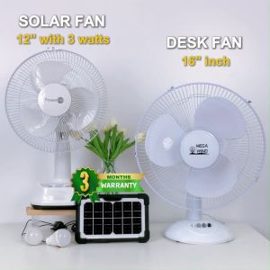 POWERPH 12 Inch 16 Inch Rechargeable Solar and Electric Desk Fan Combo With Solar Panel 2 LED Lights Multi-Function Outlet Charger