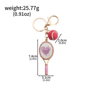 Tennis Racket Keychain Alloy Inlaid Rhinestone Pearl Bag Pendant Charm DIY Sporty Style Jewelry Gift For Women