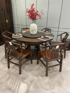 New Chinese Style Solid Wood round Dining Table Chair Set for Hotel And Homestay Baiwax Wood Dinner Table round Furniture