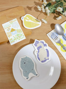 Eco-Friendly Kitchen Sponge Cloth Dishwashing Absorbent Non-Slip Wood Pulp Cotton Scrubber Durable Household Cleaning Tool