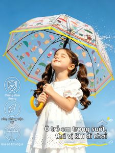QU RAN | Lightweight Transparent Umbrella for Kids Long Handle
