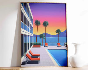 Vibrant Pop City Canvas Painting Retro California Beach Wall Art 80s Los Angeles Swimming Pool Poster Living Room Home Decor