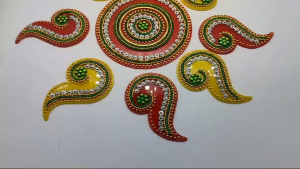 Traditional Reusable Handcrafted Rangoli Beautiful Festive Home Decor Acrylic Rangoli | Diwali Decoration with Studded Stones (Pack of 1 | Size - 13 inches)